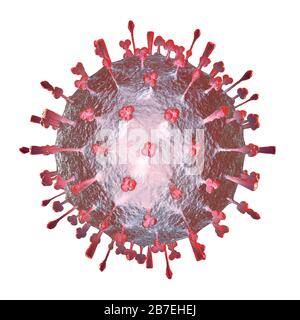 Coronavirus, COVID-19, rendering artistico. Illustrazione 3D delle particelle del virus Corona isolata su sfondo bianco. Foto Stock