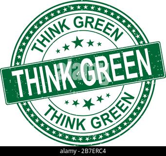Grunge timbro di gomma con piccole stelle e la parola Think Green Inside, illustrazione vettoriale Illustrazione Vettoriale