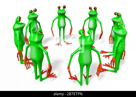 Cartoni animati 3D su sfondo bianco - concetto di lavoro di squadra. Foto Stock