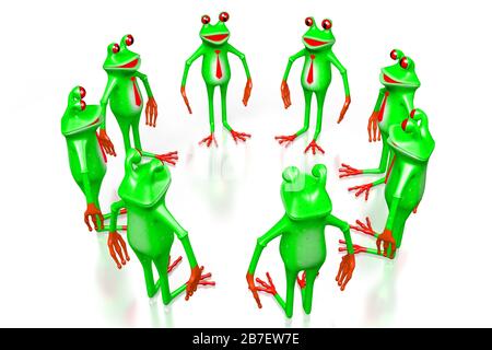 Cartoni animati 3D su sfondo bianco - concetto di lavoro di squadra. Foto Stock