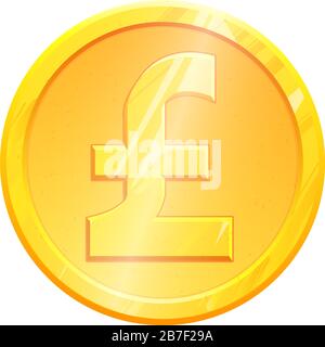 Simbolo GBP della moneta di sterlina dorata su sfondo bianco. Concetto di investimento finanziario. Cambio valuta Regno Unito Money banking illustrazione. Guadagni di reddito di affari. Vettore di segno finanziario. Illustrazione Vettoriale