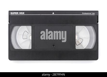 Nastro cassetta VHS tagliato isolato su sfondo bianco Foto Stock