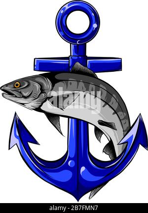 Un'illustrazione del vettore di pesca e ancoraggio di disegno Illustrazione Vettoriale