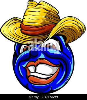 Carino emoticon sorridente che indossa cappello da cowboy, emoji, smiley Illustrazione Vettoriale