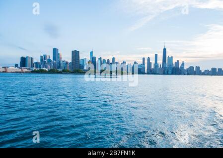 Vista spettacolare dello skyline di Chicago con la Sears Tower a Chicago, Illinois, USA Foto Stock