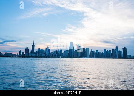 Vista spettacolare dello skyline di Chicago con la Sears Tower a Chicago, Illinois, USA Foto Stock