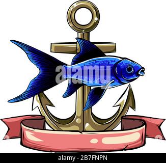 Un'illustrazione del vettore di pesca e ancoraggio di disegno Illustrazione Vettoriale