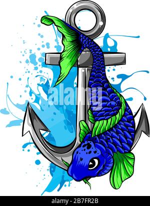 Un'illustrazione del vettore di pesca e ancoraggio di disegno Illustrazione Vettoriale