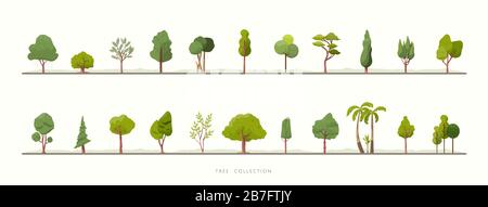 Raccolta di varie icone vettoriali ad albero verde Illustrazione Vettoriale