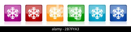 Set di icone neve, illustrazioni vettoriali lucide quadrate colorate in 6 opzioni per il web design e le applicazioni mobili Illustrazione Vettoriale