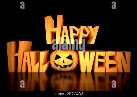 Felice testo di Halloween su sfondo nero Foto Stock