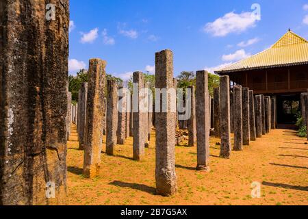 Sri Lanka Ceylon Triangolo Culturale Anuradhapura Lovamahapaya il Palazzo Brasiliano costruito Re Dutugemunu era nove piani totale 1600 colonne colonne colonne Foto Stock