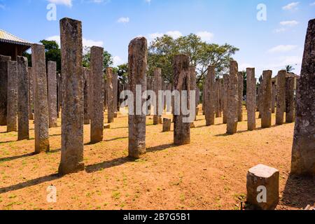 Sri Lanka Ceylon Triangolo Culturale Anuradhapura Lovamahapaya il Palazzo Brasiliano costruito Re Dutugemunu era nove piani totale 1600 colonne colonne colonne Foto Stock