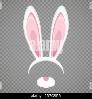 Orecchie bianche conigliate di Pasqua isolate su sfondo trasparente. Cartoon cute coniglio fascia per poster, banner o inviti a carte. Illustrazione vettoriale Illustrazione Vettoriale