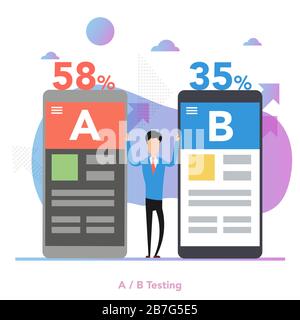 Concetto vettoriale di test di divisione A-B di due app mobili Illustrazione Vettoriale