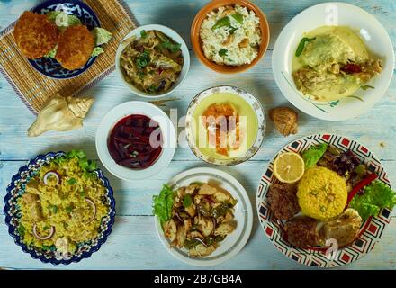 Cucina dello Sri Lanka, piatti tradizionali assortiti, vista dall'alto. Foto Stock