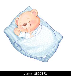 Illustrazione di cute Teddy Bear dorme su cuscino. Foto Stock