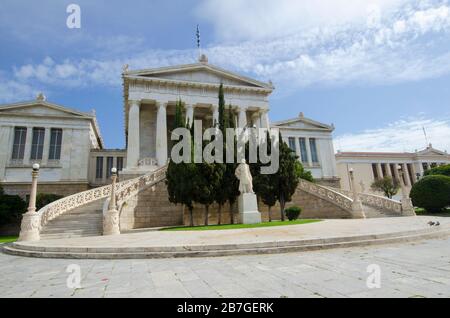 Vista esterna della Biblioteca Nazionale di Grecia nella zona di Panepistimio nel centro di Atene Grecia Foto Stock