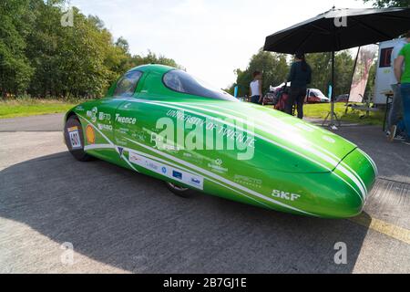 ENSCHEDE, PAESI BASSI - 16 AGOSTO 2018: Vettura a idrogeno del Green Team Twente, una squadra studentesca dell'università di Twente, che sta progettando, buil Foto Stock