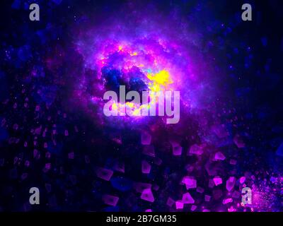 Sfondo del tema dello spazio blu e viola - illustrazione 3d astratta generata digitalmente Foto Stock