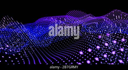 Illustrazione futuristica astratta della tecnologia dei dati . Forma a bassa poli con punti di collegamento e linee su sfondo scuro. Illustrazione del rendering 3D Foto Stock