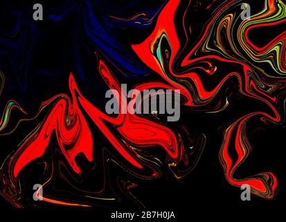 Estratto sfondo liquefatto Psicedelico Rosso. Texture fluida e colorata nell'arte digitale Foto Stock