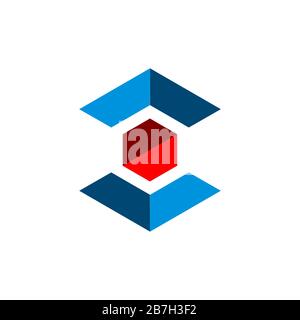 Disegno dell'illustrazione del modello con logo a forma esagonale con freccia su e freccia giù. Vettore EPS 10. Foto Stock