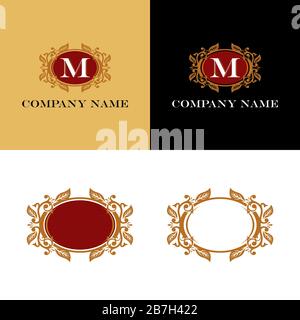 Disegno dell'illustrazione del modello del logo ornamentale con bordo ovale. Vettore EPS 10. Foto Stock