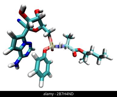 Struttura 3D di Remdesivir antivirale attivo contro il coronavirus COVID-19 Foto Stock