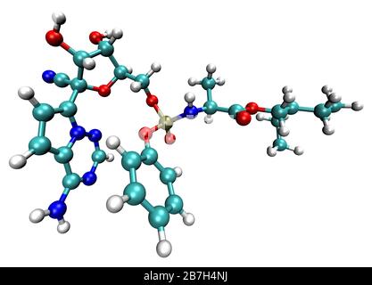 Struttura 3D di Remdesivir antivirale attivo contro il coronavirus COVID-19 Foto Stock