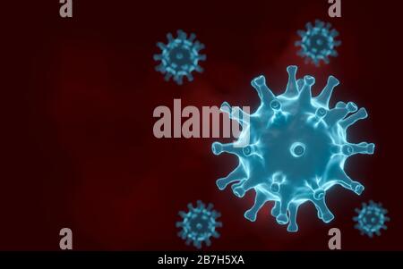 Cellula di coronavirus all'interno del corpo umano. Cella COVID-19 in vista microscopio. Rendering 3D realistico. Modello di simulazione del virus nelle infezioni respiratorie. Concep Foto Stock
