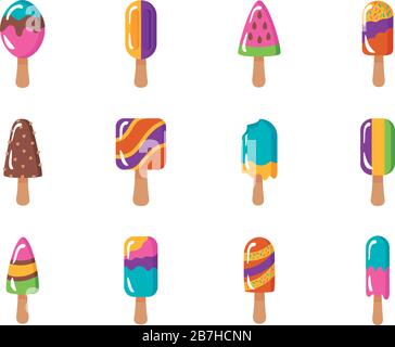 pacchetto di gelato icone set Illustrazione Vettoriale