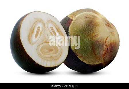 Palma di Palmyra, palma di Toddy o Frutta di palma di zucchero isolata su bianco Foto Stock