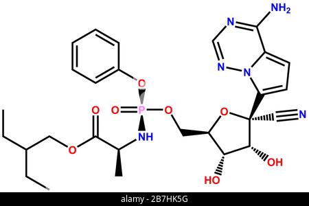 Formula strutturale di Remdesivir antivirale attivo contro il coronavirus COVID-19 Foto Stock
