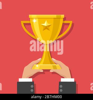 Mani in mano con coppa d'oro Illustrazione Vettoriale