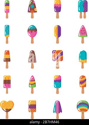 pacchetto di gelato icone set Illustrazione Vettoriale