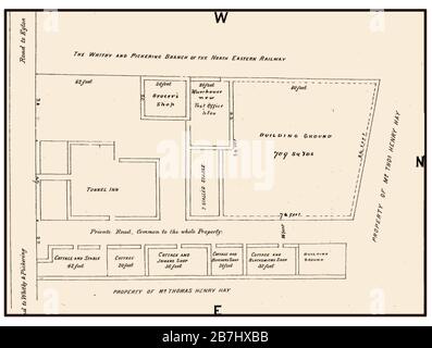 Whitby, North Yorkshire, storica vecchia mappa che mostra l'ex tunnel inn e gli edifici e le strade circostanti a Grosmont villaggio, vicino Whitby insieme con le dimensioni degli edifici Foto Stock