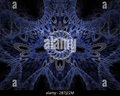 Grafica trama astratta. Sfondo reso dal computer. Frattale 3D. Motivo blu complesso. Foto Stock