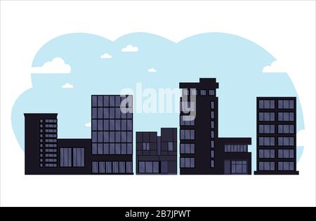 Business center nero buildings.Vector Illustrazione Vettoriale