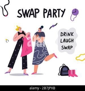 Eco responsabile ragazze al fashion swap party Illustrazione Vettoriale