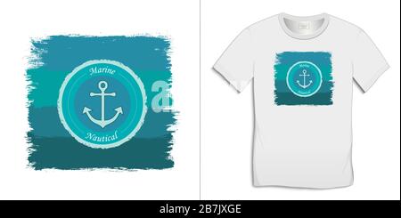 Stampa su t-shirt grafica design, vernice e logo ancora, isolato su sfondo bianco vettore Illustrazione Vettoriale