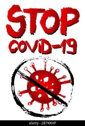 Stop COVID-19 Sign. Concetto di disegno del pastello illustrato da Vector. Illustrazione Vettoriale