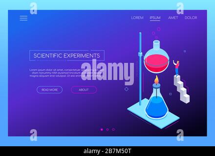 Esperimenti scientifici - banner web vettoriale isometrico moderno Illustrazione Vettoriale