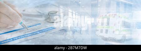 Ambulanza assicurazione sanitaria Abstract Banner in blu ideale per le pagine web Foto Stock