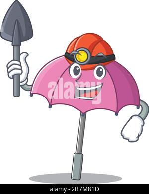 Cool minatore lavoratore di colore rosa ombrello cartoon personaggio design Illustrazione Vettoriale