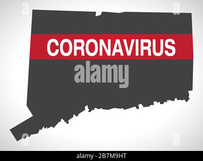 Connecticut USA mappa di stato federale con Coronavirus avvertimento illustrazione Illustrazione Vettoriale