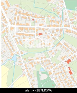 Immaginaria mappa catastale del territorio con edifici e strade Illustrazione Vettoriale