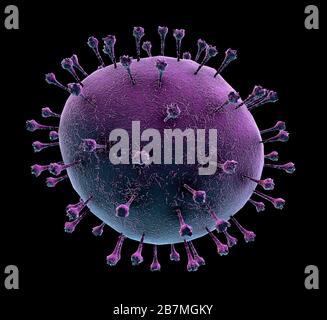 Illustrazione dettagliata di una sezione della malattia di Coronavirus infezione da COVID-19.3D che rende un'illustrazione medica dell'influenza respiratoria patogena cinese Foto Stock