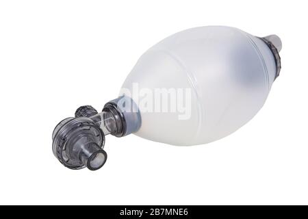 Moderna sacca ambu medica per ventilazione polmonare artificiale isolata su bianco Foto Stock