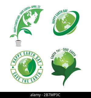 Set di Happy Earth Day logo vettore. Earth Day SAVE Planet eco badge set immagine vettoriale Illustrazione Vettoriale